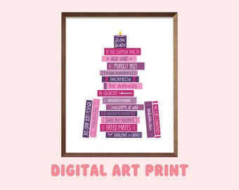 Lámina digital con motivos románticos, láminas literarias, regalos para lectores, regalo para amantes de los libros, libros románticos, arte imprimible, decoración de pared.