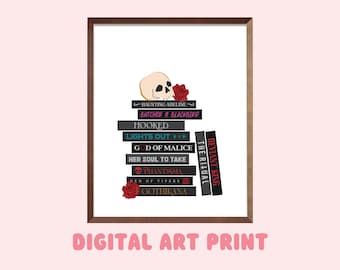 Dark Romance Book Stack Digital Art Print, Printable Gifts for Readers, Book Lovers, Smut