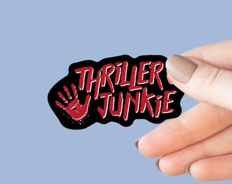 Thriller Junkie Sticker, Bookish Kindle Laptop Decal, Gifts for Book Lovers, Waterproof