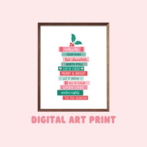 Christmas Book Stack Digital Art Print, Books, Printable Art, Bookish Prints, Gifts for Readers, Book Lover Gift, Wall Art, Holiday Gifts