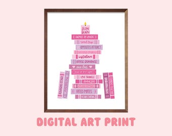 Lámina digital con motivos románticos, láminas literarias, regalos para amantes de los libros, regalos para lectores, regalo para lectores de libros, libros románticos, arte imprimible, decoración de pared.