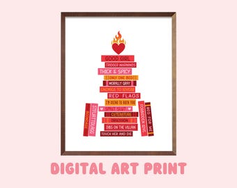 Smut Book Stack Digital Art Print, Bookish Prints, Bookish Gifts, Gifts for Readers, Book Lover Gift, Romance, Smut, Spicy Books, Adult