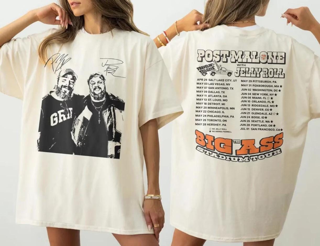 Discover Vintage Post Malone Tour Shirt, Big Asss Stadium Tour, Posty 2025 Tour, Jelly Roll Shirt