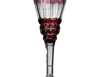Val St. Lambert: Copa nupcial Art Déco de cristal rubí tallado de doble capa - década de 1940