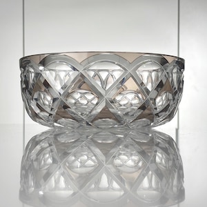 Val St Lambert: beautiful Art Deco coupe in beige overlay cut crystal - 1947 (ref. AD190)