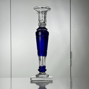 Val St. Lambert: beautiful candlestick in cobalt blue and white overlay cut crystal (ref. AD49)