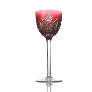 Val St Lambert: antique wine glass in orange overlay cut crystal - 1900&#39;s (ref. AD87)