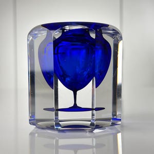 Val St Lambert crystal inkwell – overlay crystal – cut crystal - cobalt blue – 1930s (ref. AD118)