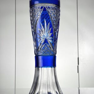 Val Saint Lambert – Art Nouveau cut crystal vase (14.1 in) – overlay blue – Hubert Fouarge design – 1908 (ref. AD213)