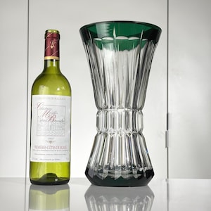 Val St. Lambert - heavy vase &#39;Teniers&#39; (30 cm) - overlay cut crystal - emerald green (ref. AD174)