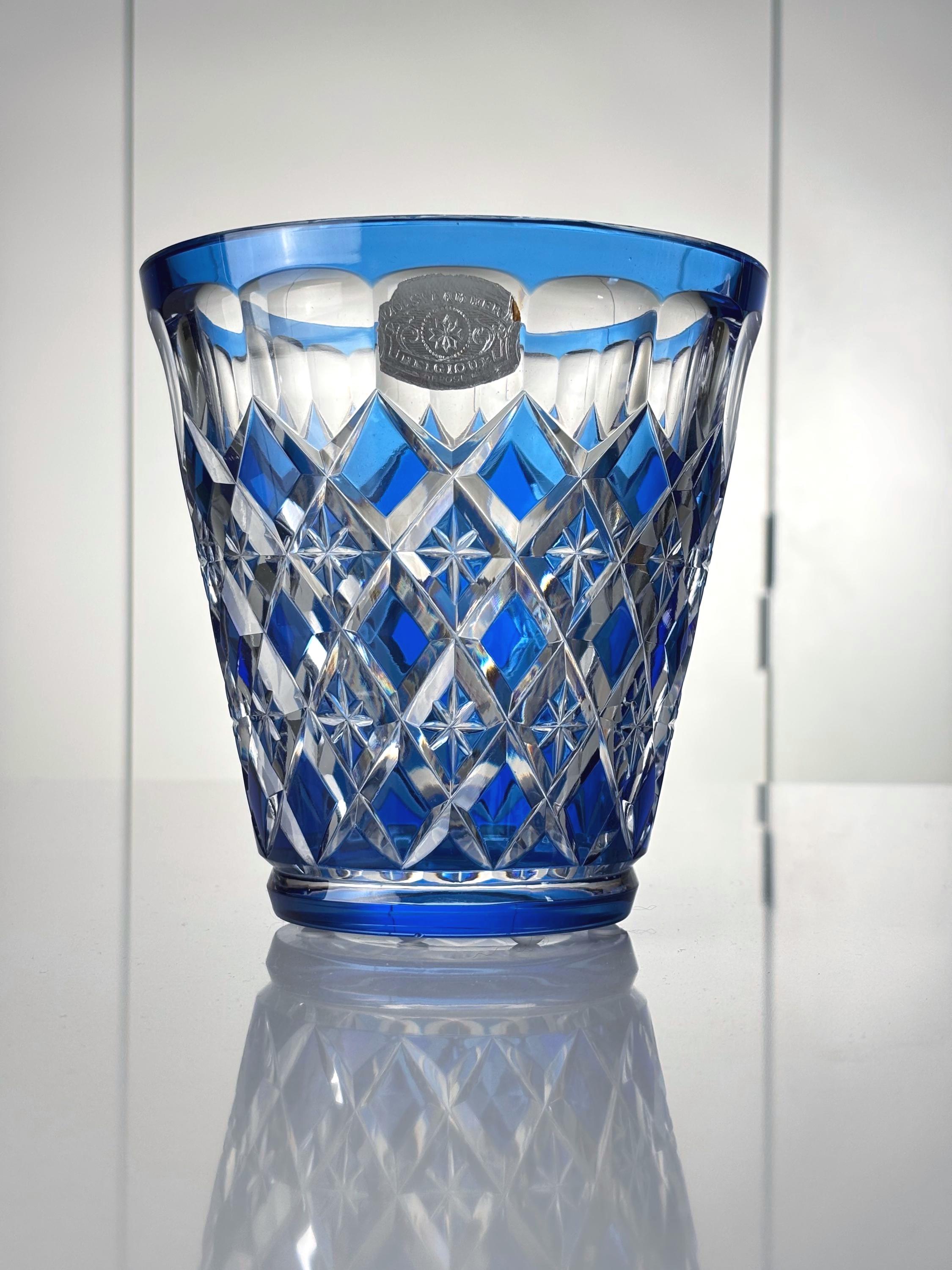 Val St. Lambert: Vase in Blue and White Doubled and Cut Crystal