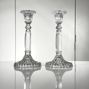 Val St. Lambert: beautiful pair of crystal candlesticks - 1930s - signed (ref. AD200)