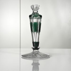 Val St. Lambert: Art Deco candlestick - overlay cut crystal - emerald green (ref. AD110)