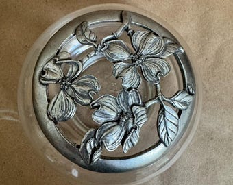 Seagull Pewter, Small Glass Vase, Tulip Design, Flowers, Vintage