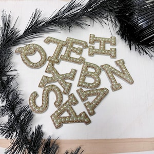 Parches termoadhesivos con alfabeto de perlas, parches de perlas, parche termoadhesivo con letras de perlas para coser, parche de letras hecho a mano, alfabeto inglés A-Z, letra del alfabeto.