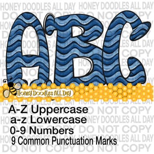 Patriotic Filled Alphabet PNG Set - Blue Waves Alpha Letters & Numbers