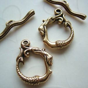 4 Sets of Double Sided Mermaid Toggle Clasp in Antique Silver Color 20mm image 2