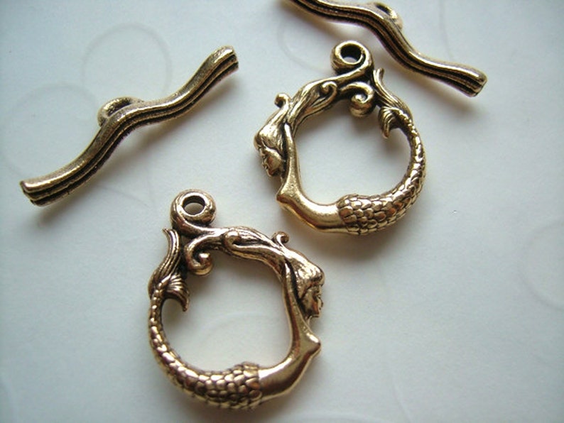 4 Sets of Double Sided Mermaid Toggle Clasp in Antique Silver Color 20mm image 2