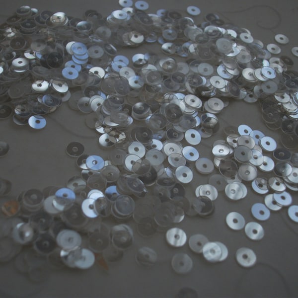 New Item -- 7 g of 4 mm Flat Round Sequins in Satin Clear Color
