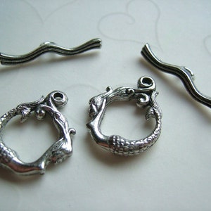 4 Sets of Double Sided Mermaid Toggle Clasp in Antique Silver Color 20mm image 5