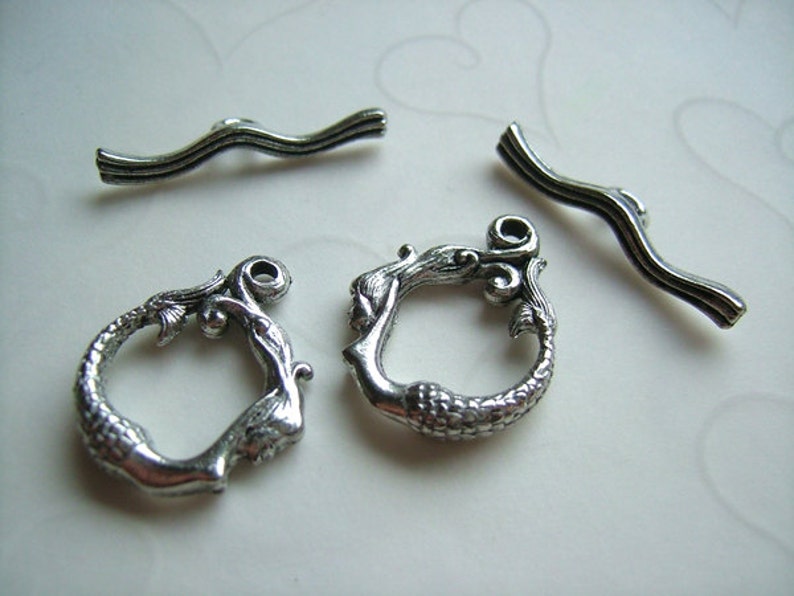 4 Sets of Double Sided Mermaid Toggle Clasp in Antique Silver Color 20mm image 5