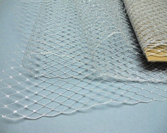 Weekly Promos -- 1 Yard of 9 inches wide METALLIC SILVER Birdcage Russian/French Veiling