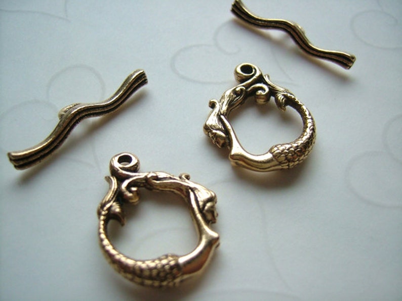 4 Sets of Double Sided Mermaid Toggle Clasp in Antique Silver Color 20mm image 4