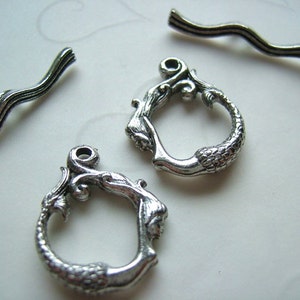 4 Sets of Double Sided Mermaid Toggle Clasp in Antique Silver Color 20mm image 1