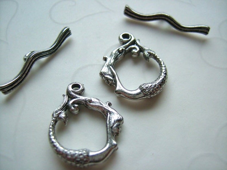 4 Sets of Double Sided Mermaid Toggle Clasp in Antique Silver Color 20mm image 1