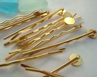 Gold Plated Bobby Pins with 10 mm Round Pad -- 65mm