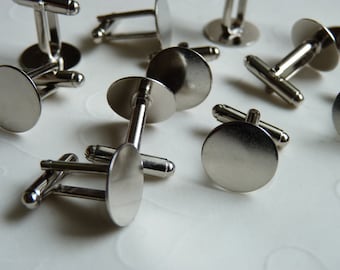 12 Pieces of Imitation Rhodium Plated Cuff Link with 15mm Pad