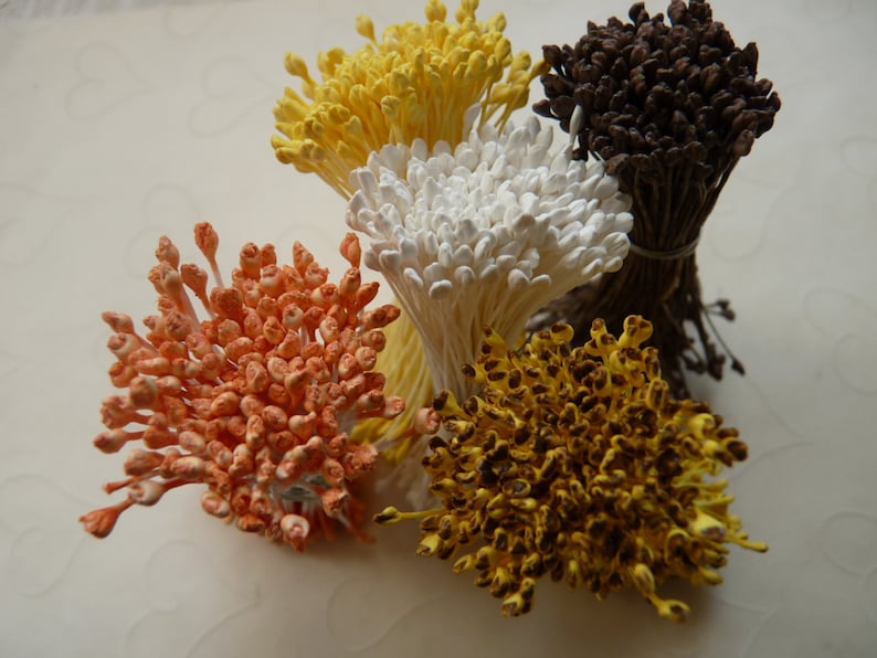 One bundle of Floral Stamen with Double Sided Matte Tiny Tips Golden Yellow OR Brown Or Snow Whiter You Pick The Color image 1