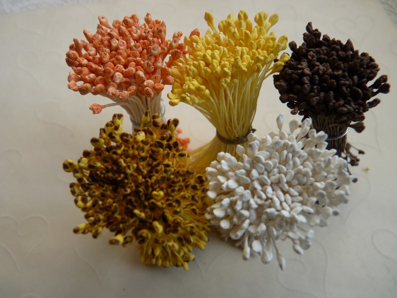 One bundle of Floral Stamen with Double Sided Matte Tiny Tips Golden Yellow OR Brown Or Snow Whiter You Pick The Color image 4