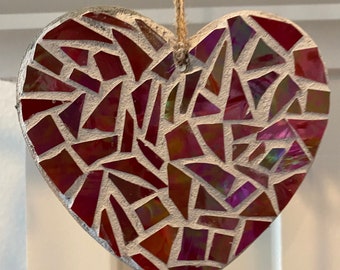 Stained Glass Mosaic Red Iridescent Heart