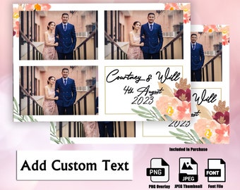 Modello cabina fotografica 4x6 3 Cartoline fotografiche Matrimonio floreale rosa su bianco