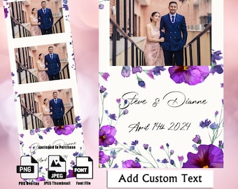 Modello cabina fotografica, layout strisce 2x6, 3 foto di matrimonio floreale viola
