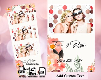Modello cabina fotografica 2x6 striscia matrimonio fiori rosa sfondo bianco
