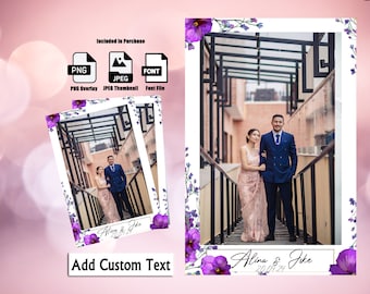 Modello cabina fotografica, layout cartolina 4x6, 1 foto ritratto matrimonio floreale viola