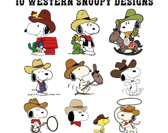 Paquete de imágenes prediseñadas de Snooppy, vaquero del oeste, pegatinas de perros de dibujos animados (descarga digital)