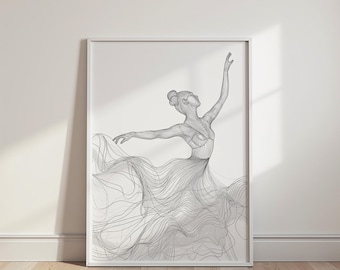 Minimalist Ballerina Line Art Print: Contemporary Dance Poster (Digital Download)