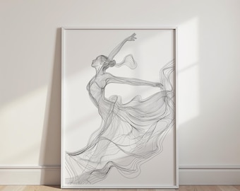 Impressão de arte minimalista de bailarina: pôster de dança moderna (download digital)