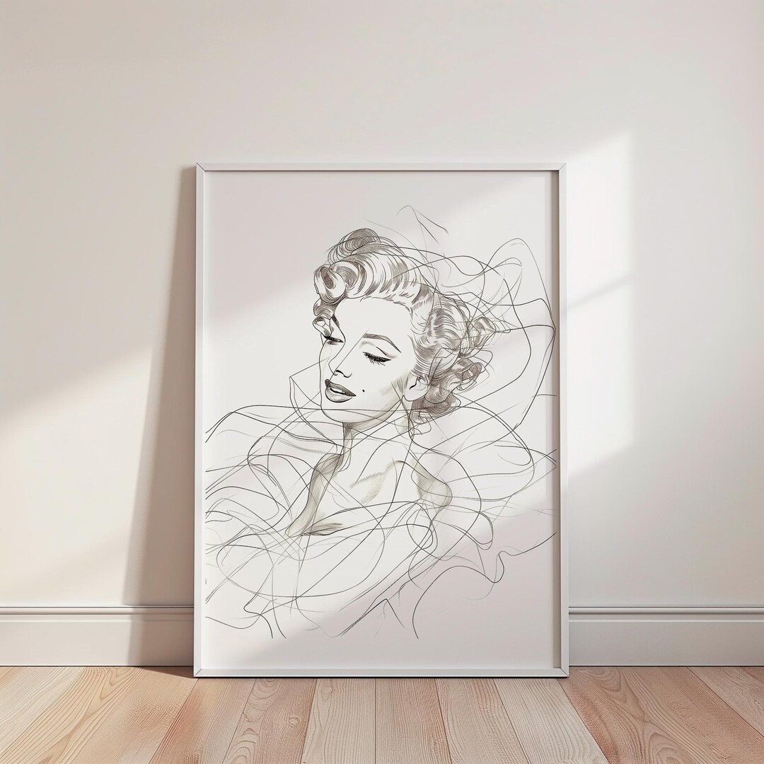 Curated visual reference: Visual Reference: Marilyn Monroe Line Art Poster Minimalist Black And White Wall