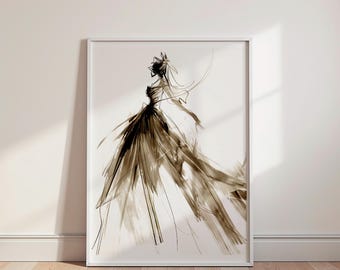 Minimalistische Mode Linie Kunst Elegantes Schwarzes Kleid Skizze Schlafzimmer Dekor Kokette Ästhetische Wandkunst Digitaler Download Chic Paris Poster Geschenk