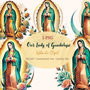 Our Lady of Guadalupe Watercolor Clipart, Virgin Mary PNG, Nuestra Señora de Guadalupe PNG, Holy Mary, Commercial Use, Sublimation Design