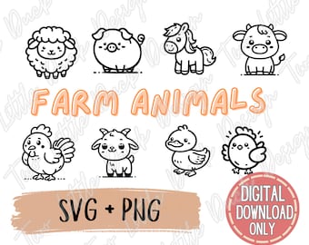 Farm Animal Doodle SVG Bundle, Commercial Use Clipart (Digital Download)