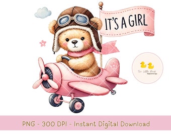 Pilot Teddy Bear Clipart, It's a Boy PNG, Baby Shower (digital Download ...