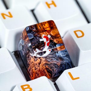 Custom Japanese Koi Fish Keycap Set, Artisan Resin Coral and Ocean Keycaps for Cherry MX, Perfect Aquatic Gift for Fish Lovers,Birthday Gift