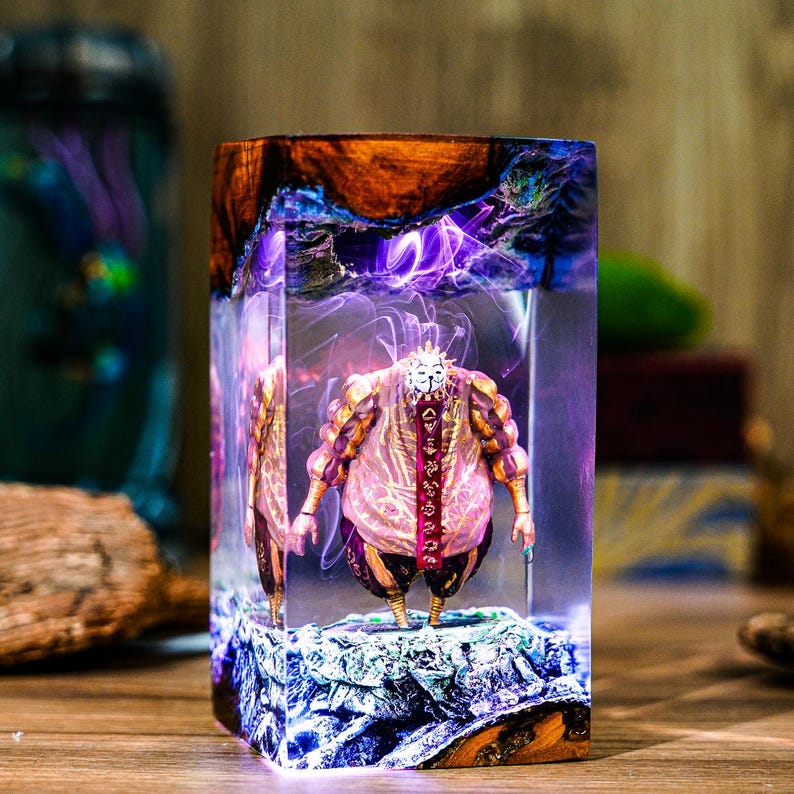 Lámpara de resina Esquie PREMIUM – Luz LED inspirada en la Expedición Clair Obscur 33, lámpara de diorama de fantasía hecha a mano, regalo artístico para coleccionistas