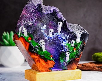 Lámpara de resina Ghib/i Kodama PREMIUM – Luz LED de espíritu del bosque hecha a mano / Decoración inspirada en la princesa Mononoke, regalo de Studio Ghib/i, lámpara mística