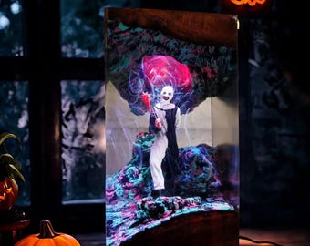 PREMIUM Creepy Clown Resin Lamp – Handmade Horror Movie LED Night Light | Halloween Slasher Decor | Spooky Collectible Gift for Horror Fans